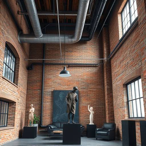 Image de l'Atelier Industriel: un loft avec des murs en briques, des tuyaux apparents et une ambiance urbaine pour la sculpture et l'installation