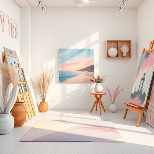 Image du Studio Pastel: un atelier d'art avec une palette de couleurs douces, idéal pour la peinture et le dessin
